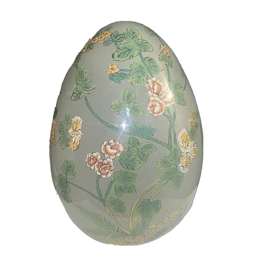 Vintage Beautiful Floral Glass Egg HANDPAINTED
